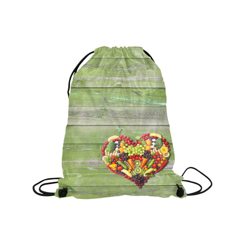 Vegan Heart Love Life Medium Drawstring Bag Model 1604 (Twin Sides) 13.8"(W) * 18.1"(H)