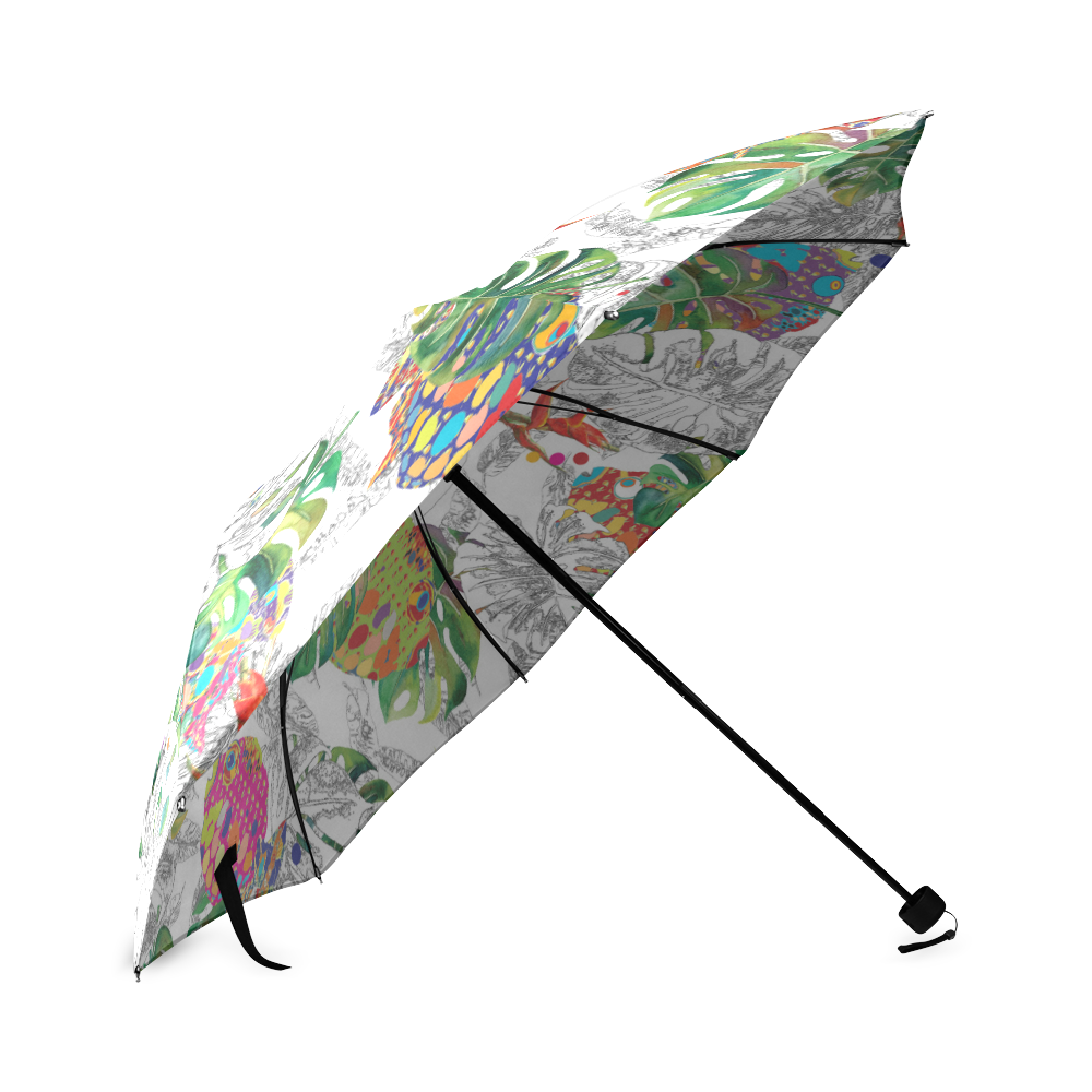 Colorful tropical fish and palm leaves Foldable Umbrella (Model U01)