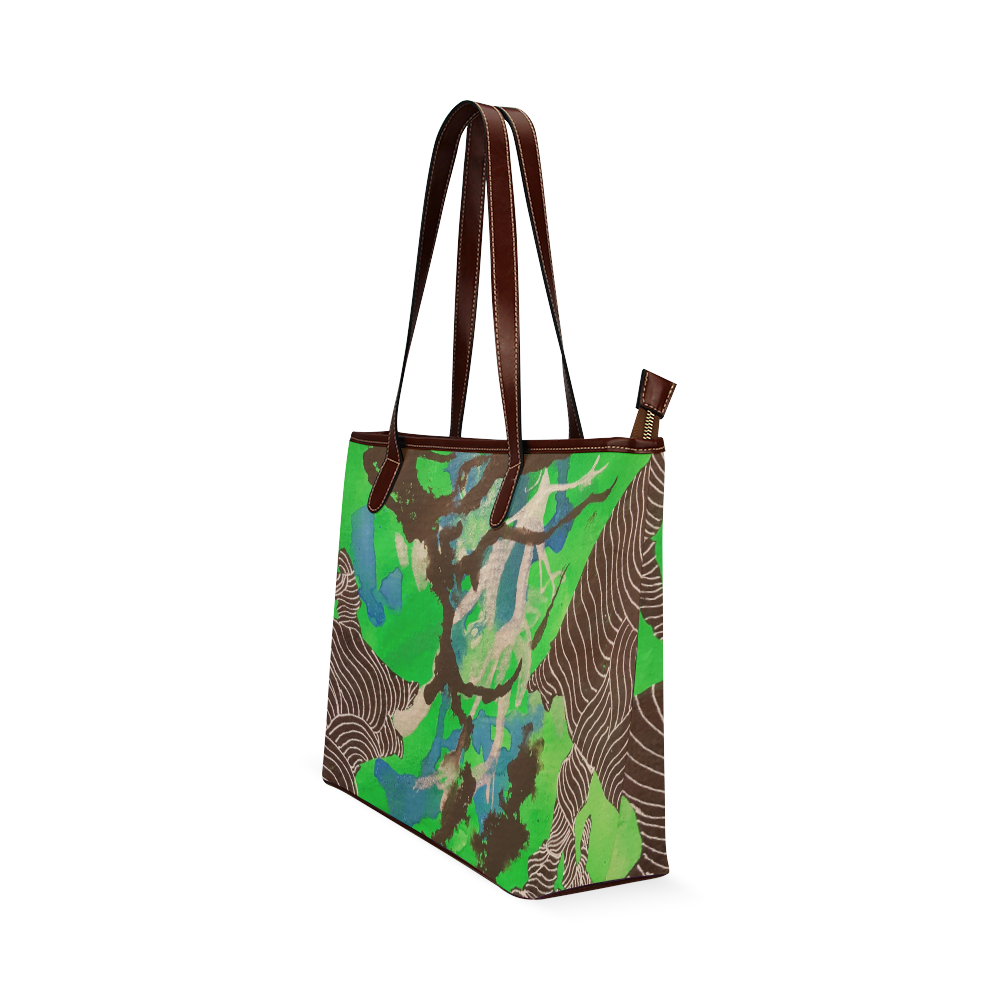 Green, Blue, Black and White Zentangle Shoulder Tote Bag (Model 1646)