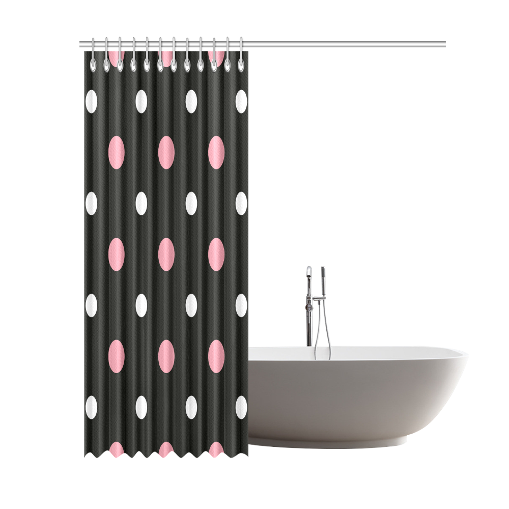BLACK WITH PINK AND W2HITE DOTS Shower Curtain 69"x84"