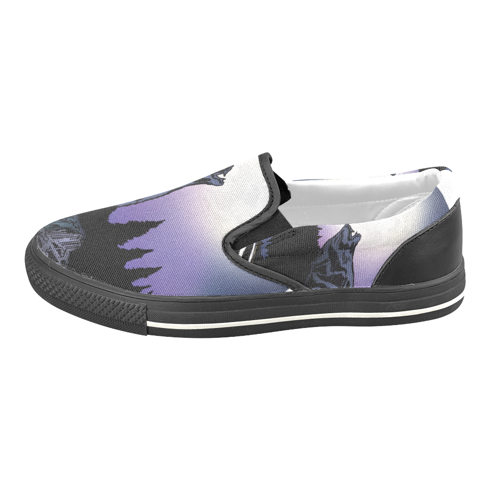 Howling Wolf Slip-on Canvas Shoes for Kid (Model 019)