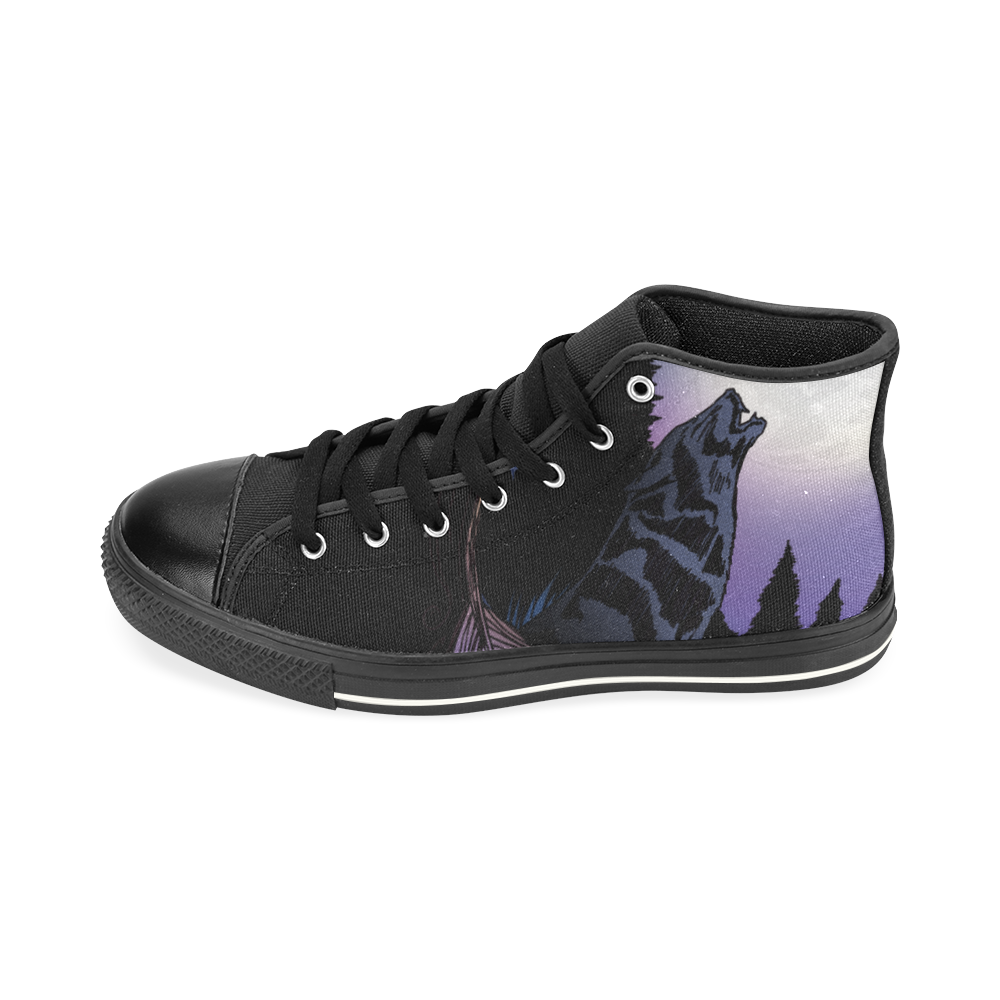 Howling Wolf High Top Canvas Shoes for Kid (Model 017)