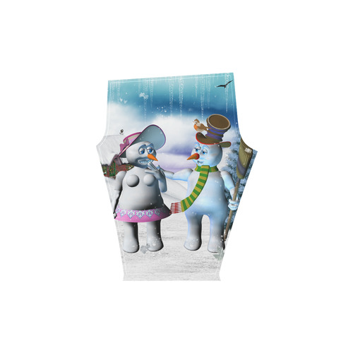 Funny snowman and snow women Women's Low Rise Capri Leggings (Invisible Stitch) (Model L08)