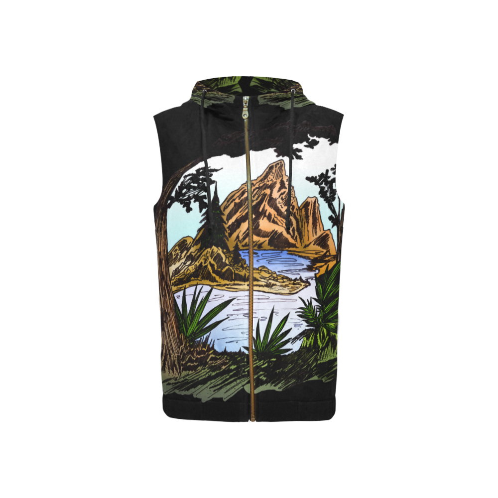 The Outdoors All Over Print Sleeveless Zip Up Hoodie for Women (Model H16)