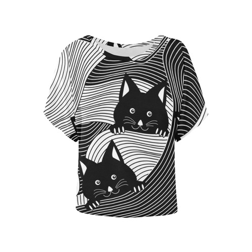 Hidden Kitties Women's Batwing-Sleeved Blouse T shirt (Model T44)