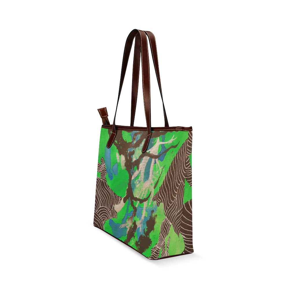 Green, Blue, Black and White Zentangle Shoulder Tote Bag (Model 1646)