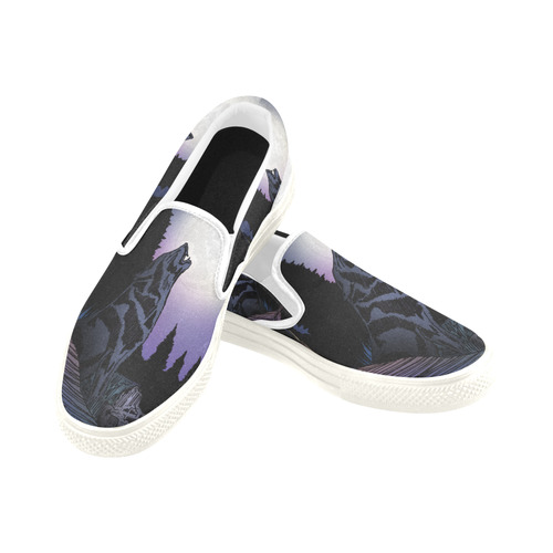 Howling Wolf Slip-on Canvas Shoes for Men/Large Size (Model 019)