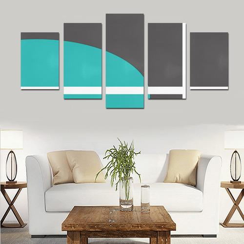 Turquoise Black White Stripe Abstract Canvas Print Sets D (No Frame)