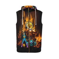 halloween dad on fire All Over Print Sleeveless Zip Up Hoodie for Men (Model H16)