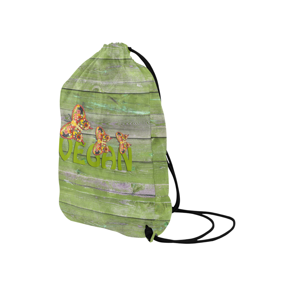 Vegan Love Life Butterflies Medium Drawstring Bag Model 1604 (Twin Sides) 13.8"(W) * 18.1"(H)