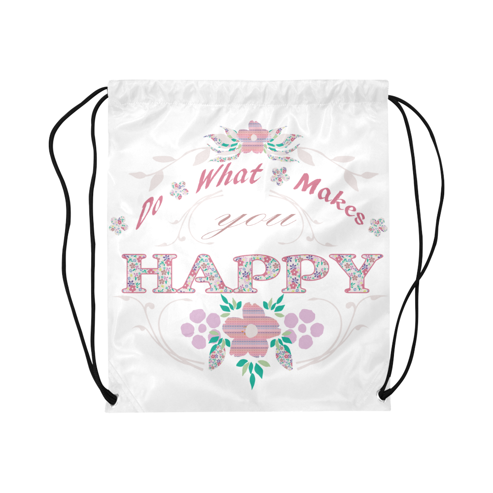 Words of Summer Happy Large Drawstring Bag Model 1604 (Twin Sides)  16.5"(W) * 19.3"(H)