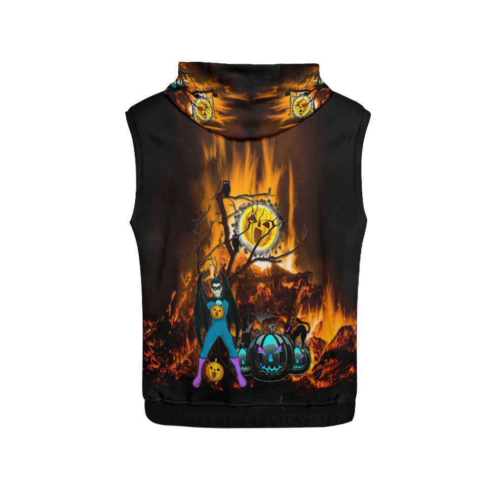 halloween dad on fire All Over Print Sleeveless Hoodie for Men (Model H15)