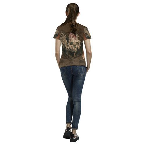 Awesome skull with rat All Over Print T-Shirt for Women (USA Size) (Model T40)