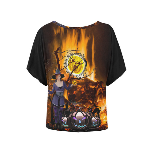 halloween mom on fire Women's Batwing-Sleeved Blouse T shirt (Model T44)