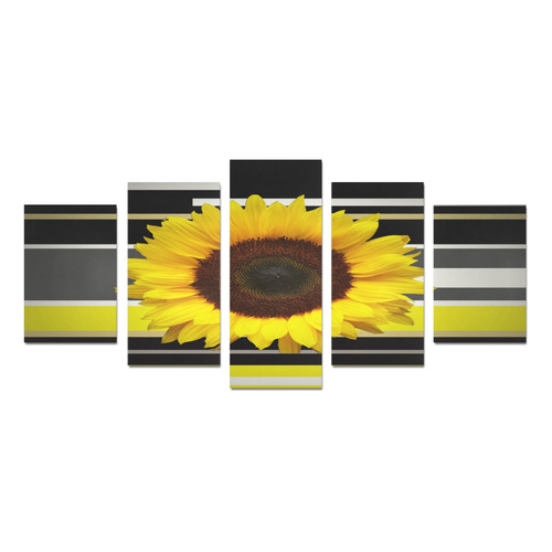 Black Brown Grey Yellow White Sunflower Canvas Print Sets D (No Frame)