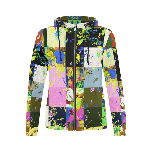 Foliage Patchwork #3 - Jera Nour All Over Print Full Zip Hoodie for Women (Model H14)