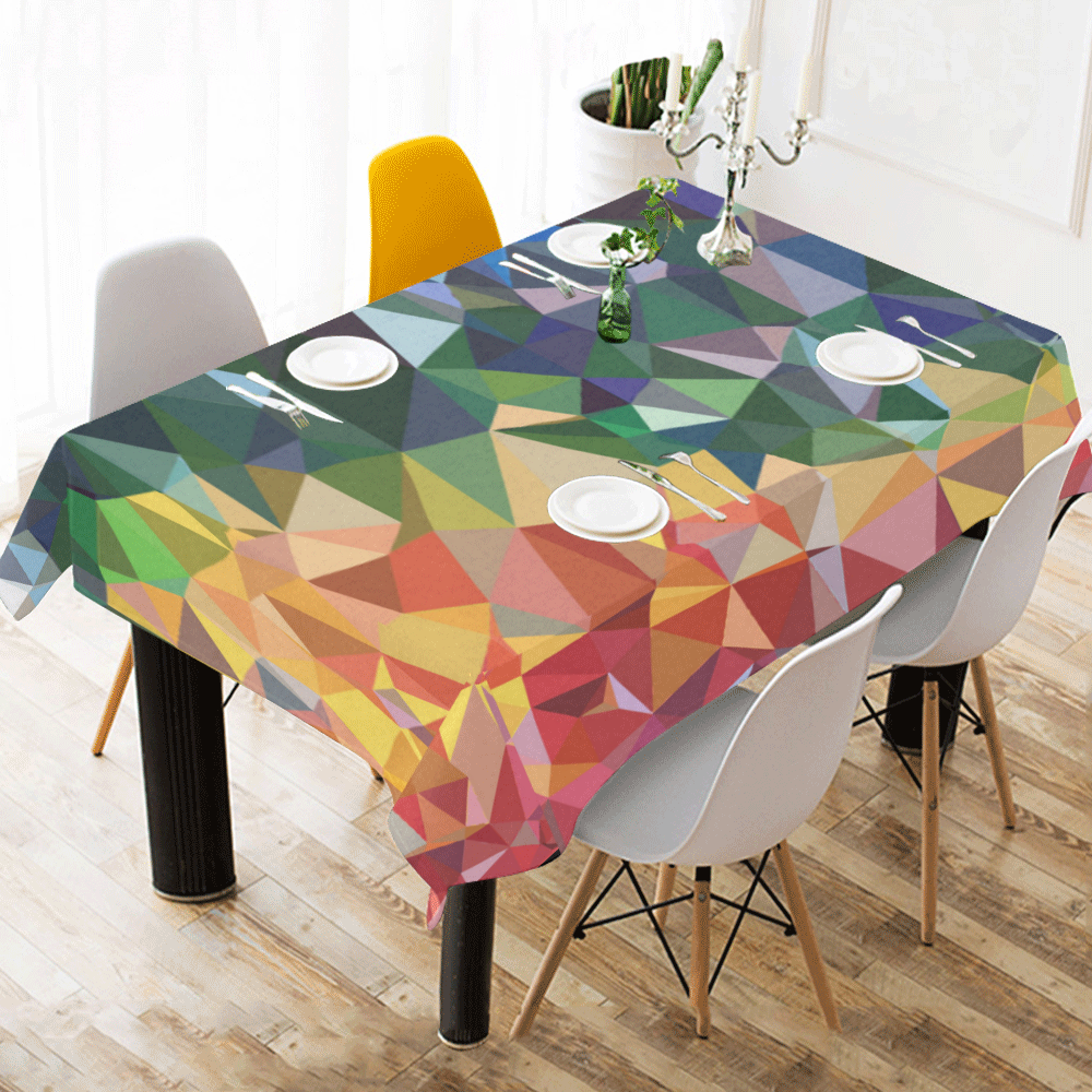 Abstract Geometric Triangles Red Blue Yellow Cotton Linen Tablecloth 60" x 90"