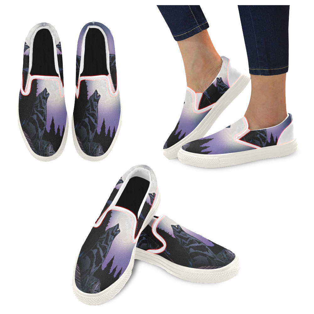 Howling Wolf Slip-on Canvas Shoes for Men/Large Size (Model 019)