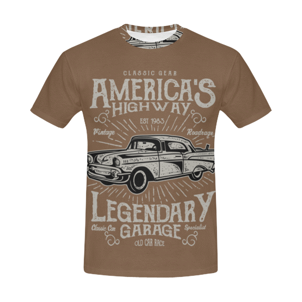 America's  Highway Brown All Over Print T-Shirt for Men (USA Size) (Model T40)