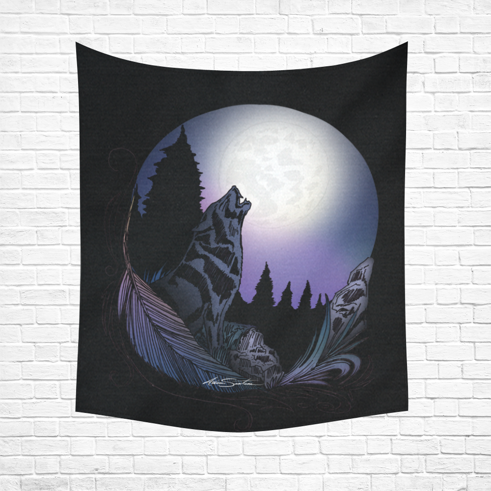 Howling Wolf Cotton Linen Wall Tapestry 51"x 60"