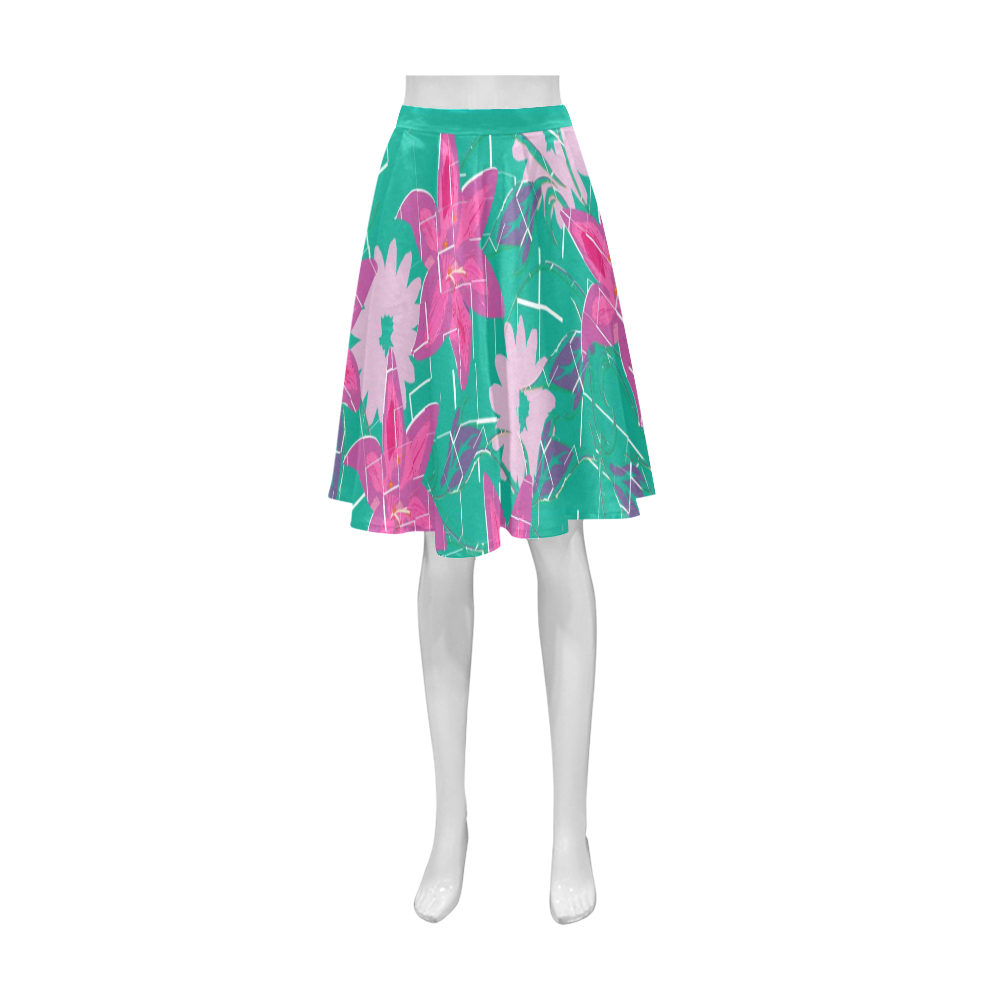 Tropical Violet Floral Tiles Athena Women's Short Skirt (Model D15)