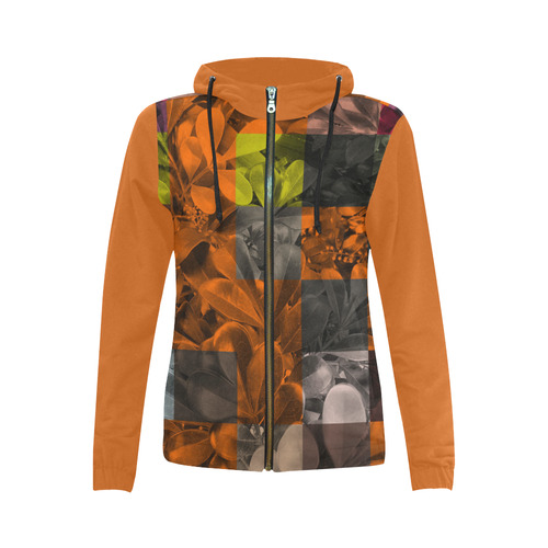 Foliage Patchwork #9 - Jera Nour All Over Print Full Zip Hoodie for Women (Model H14)