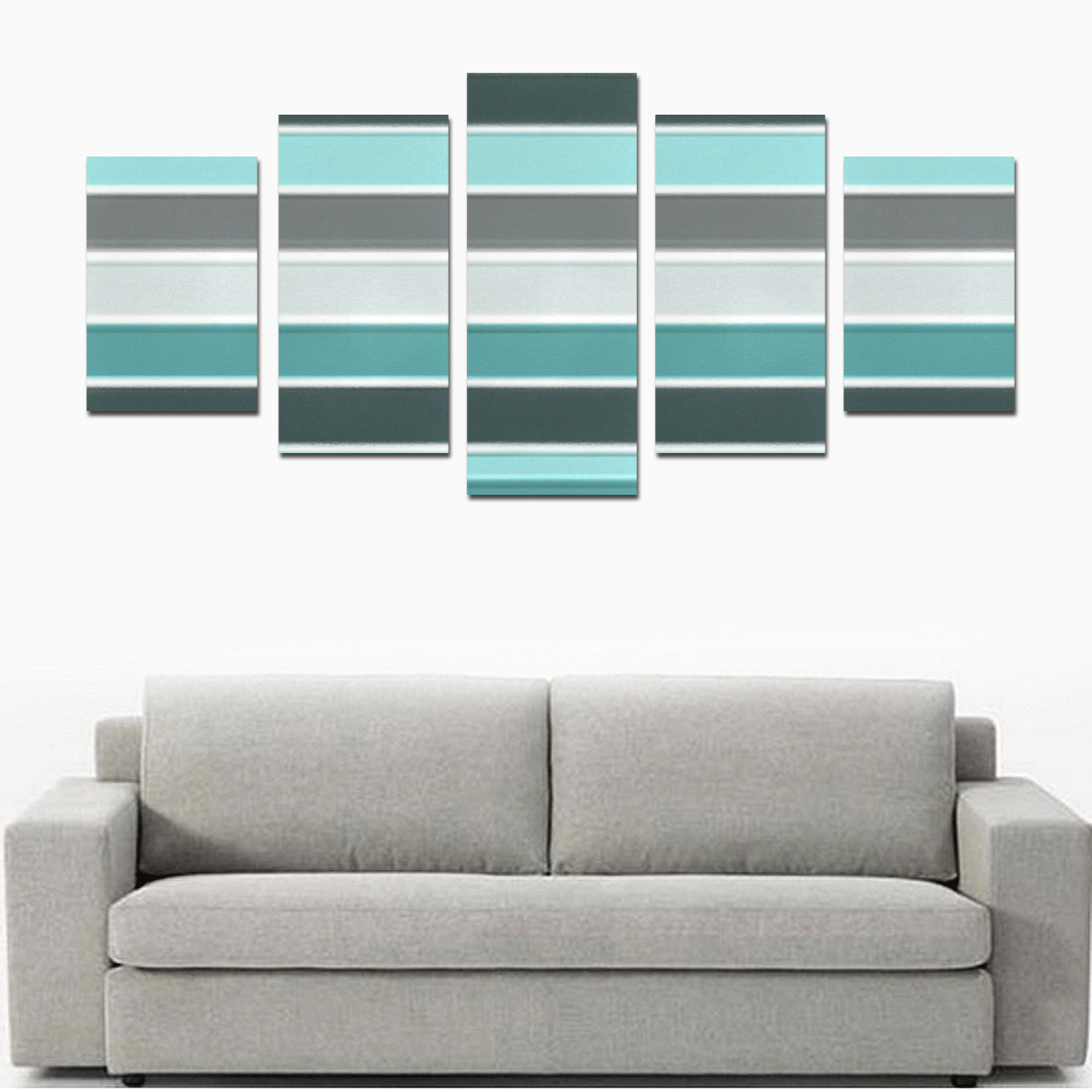 Blue Grey White Stripes Abstract Canvas Print Sets D (No Frame)