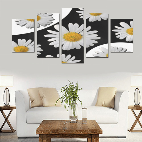 Black White Yellow Daisy Canvas Print Sets D (No Frame)