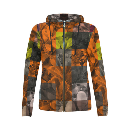 Foliage Patchwork #9 - Jera Nour All Over Print Full Zip Hoodie for Women (Model H14)