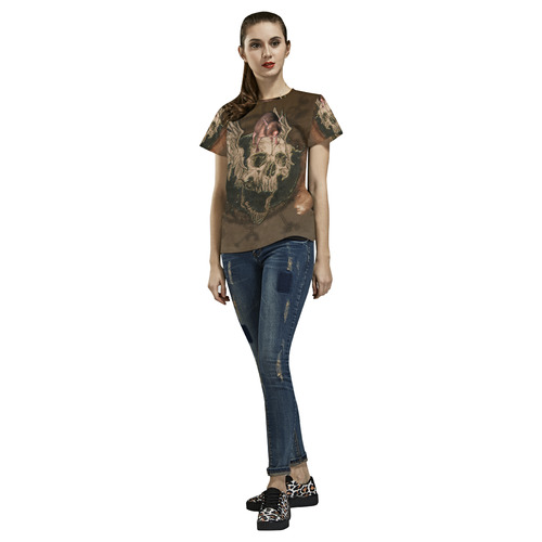 Awesome skull with rat All Over Print T-Shirt for Women (USA Size) (Model T40)