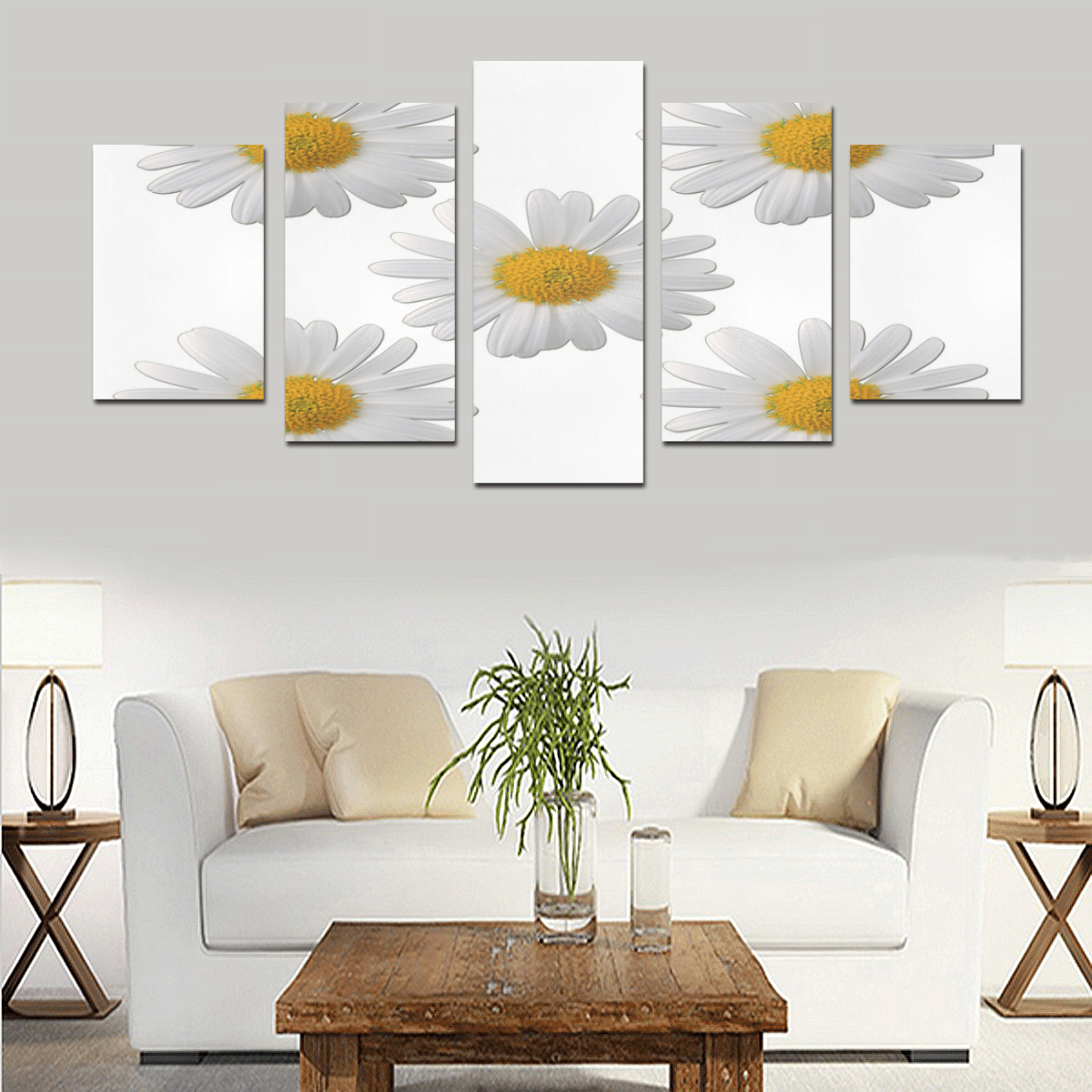 Yellow White Daisy Canvas Print Sets D (No Frame)