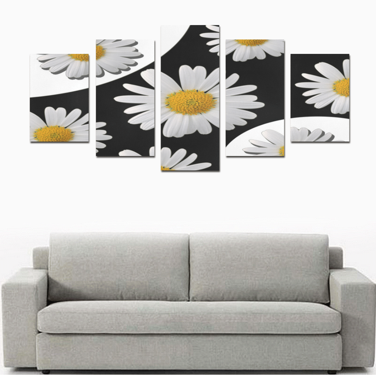 Black White Yellow Daisy Canvas Print Sets D (No Frame)