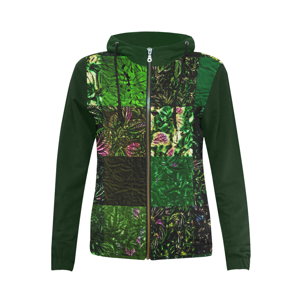 Foliage Patchwork #1 - Jera Nour All Over Print Full Zip Hoodie for Women (Model H14)