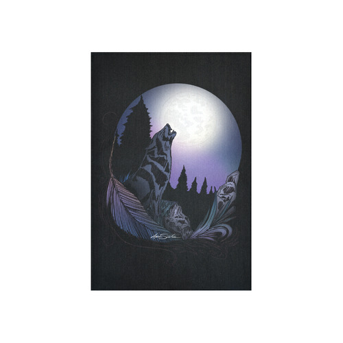 Howling Wolf Cotton Linen Wall Tapestry 40"x 60"