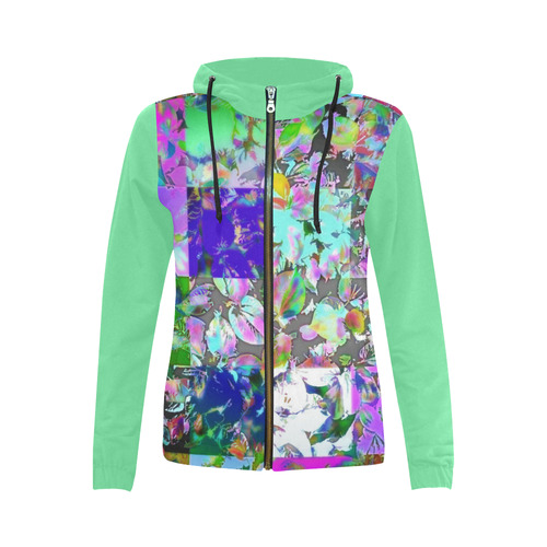 Foliage Patchwork #12 - Jera Nour All Over Print Full Zip Hoodie for Women (Model H14)