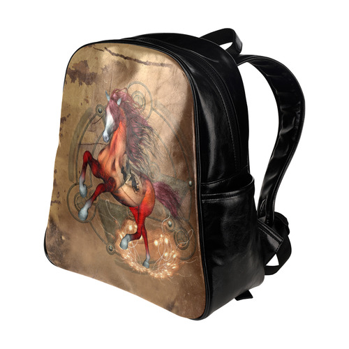Wonderful horse with skull, red colors Multi-Pockets Backpack (Model 1636)