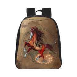 Wonderful horse with skull, red colors School Backpack (Model 1601)(Small)