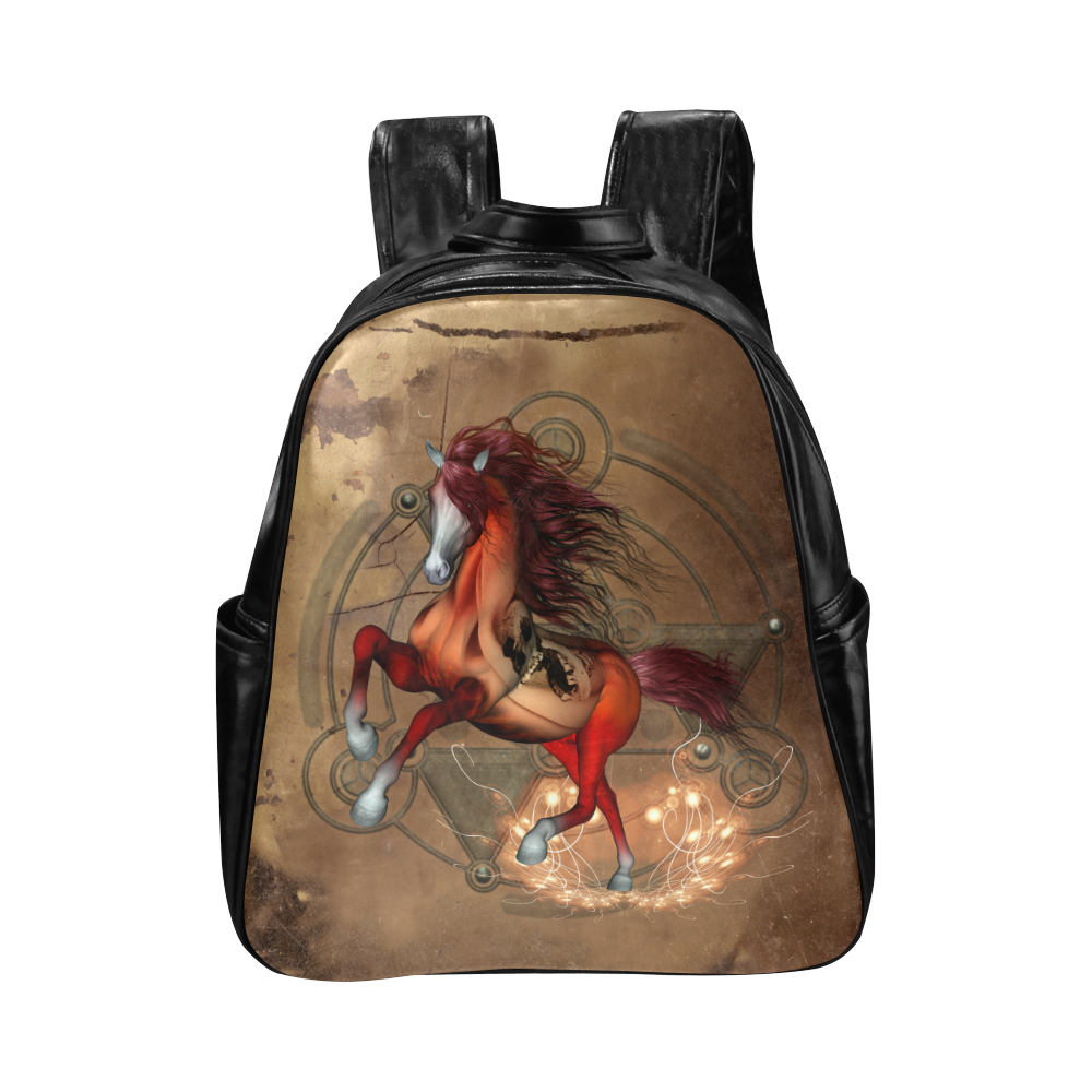 Wonderful horse with skull, red colors Multi-Pockets Backpack (Model 1636)
