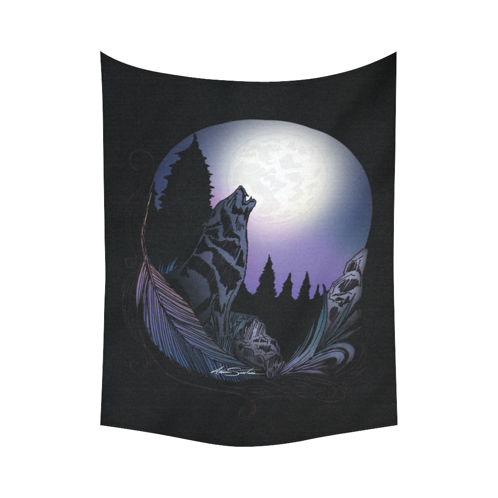 Howling Wolf Cotton Linen Wall Tapestry 60"x 80"