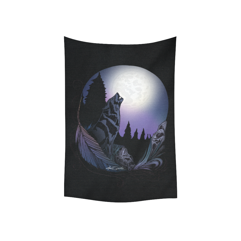 Howling Wolf Cotton Linen Wall Tapestry 40"x 60"