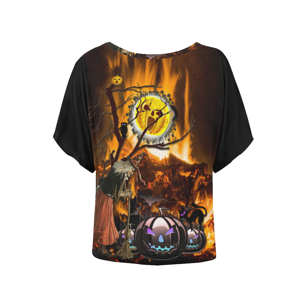halloween granny on fire Women's Batwing-Sleeved Blouse T shirt (Model T44)