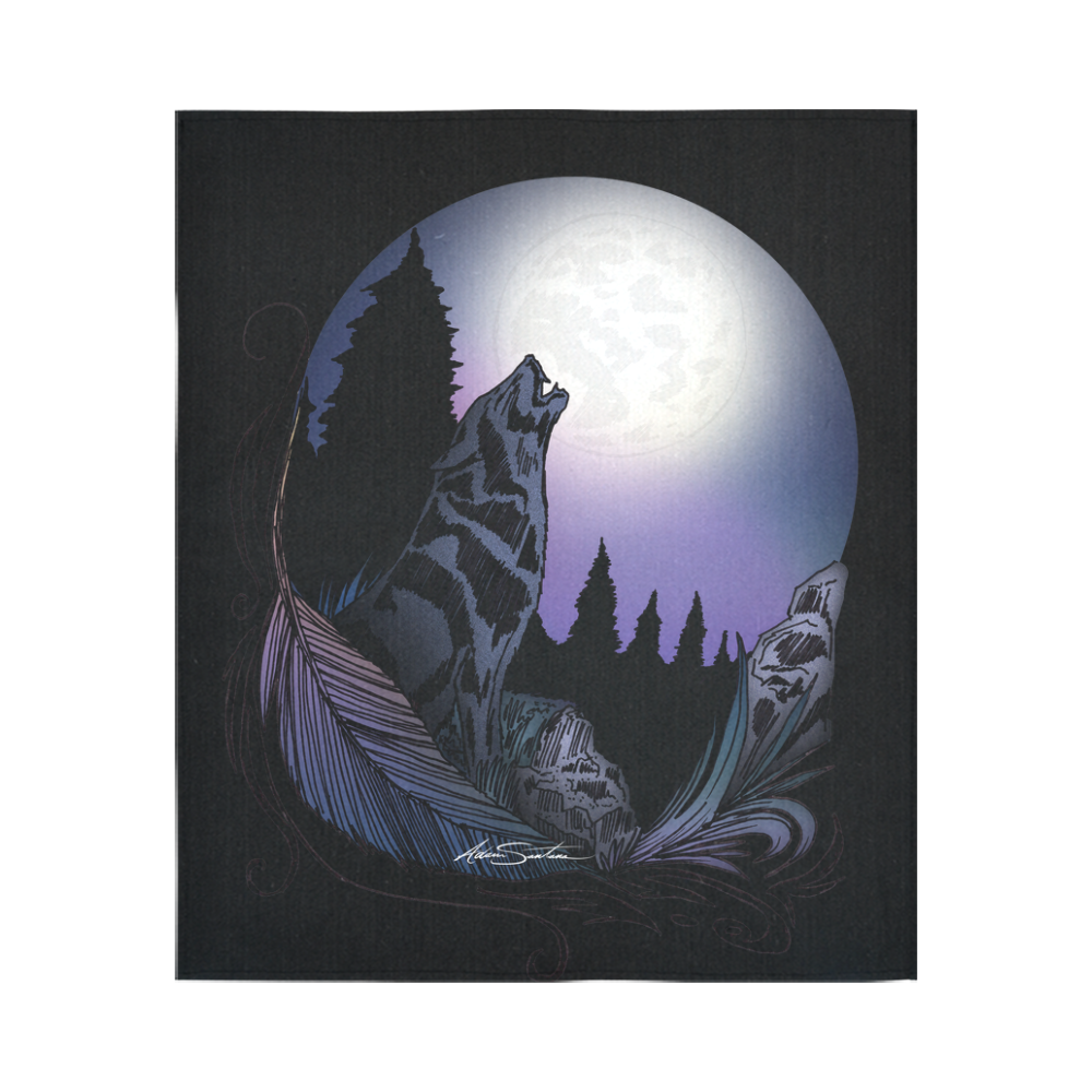 Howling Wolf Cotton Linen Wall Tapestry 51"x 60"