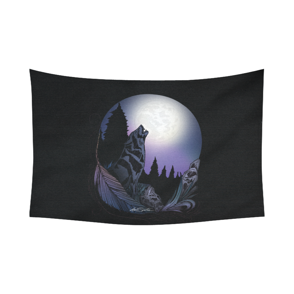Howling Wolf Cotton Linen Wall Tapestry 90"x 60"