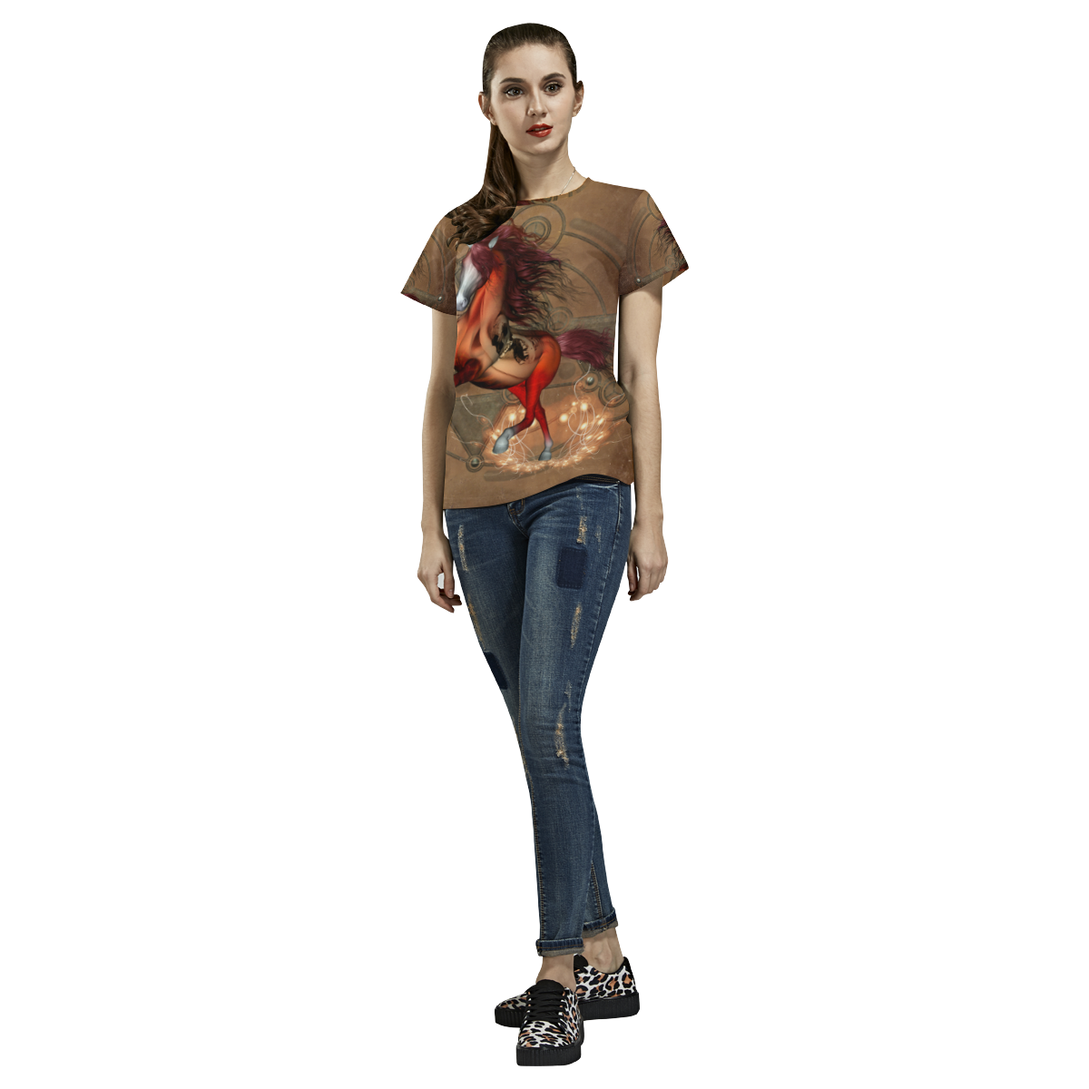 Wonderful horse with skull, red colors All Over Print T-Shirt for Women (USA Size) (Model T40)