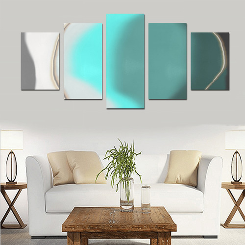 Turquoise Yellow Grey White Gold Brown Abstract Canvas Print Sets D (No Frame)