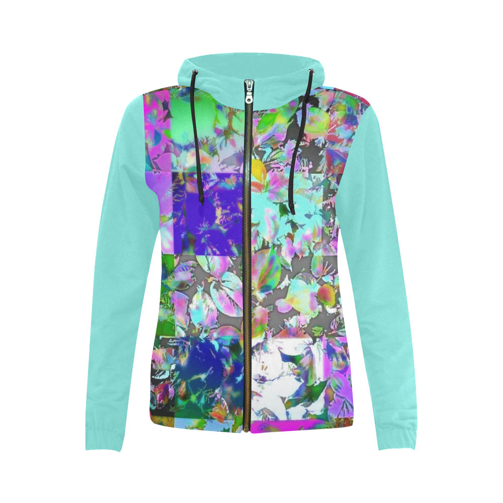 Foliage Patchwork #12 - Jera Nour All Over Print Full Zip Hoodie for Women (Model H14)
