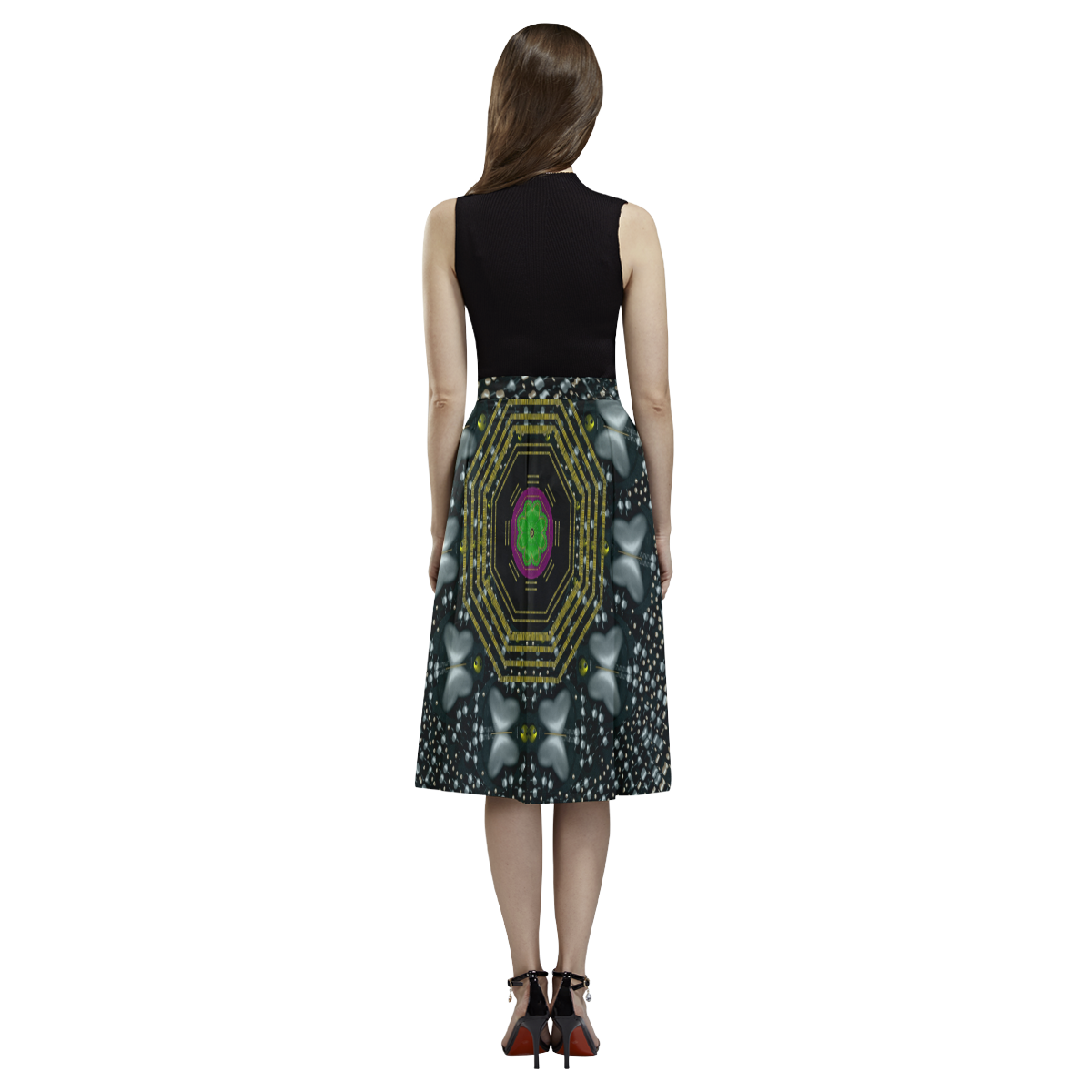 Leaf earth and heart butterflies in the universe Aoede Crepe Skirt (Model D16)