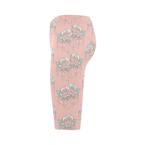Roses And Pearls - salmon color Hestia Cropped Leggings (Model L03)