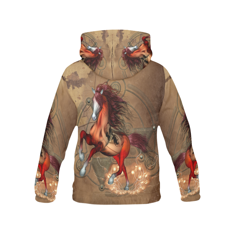 Wonderful horse with skull, red colors All Over Print Hoodie for Men (USA Size) (Model H13)