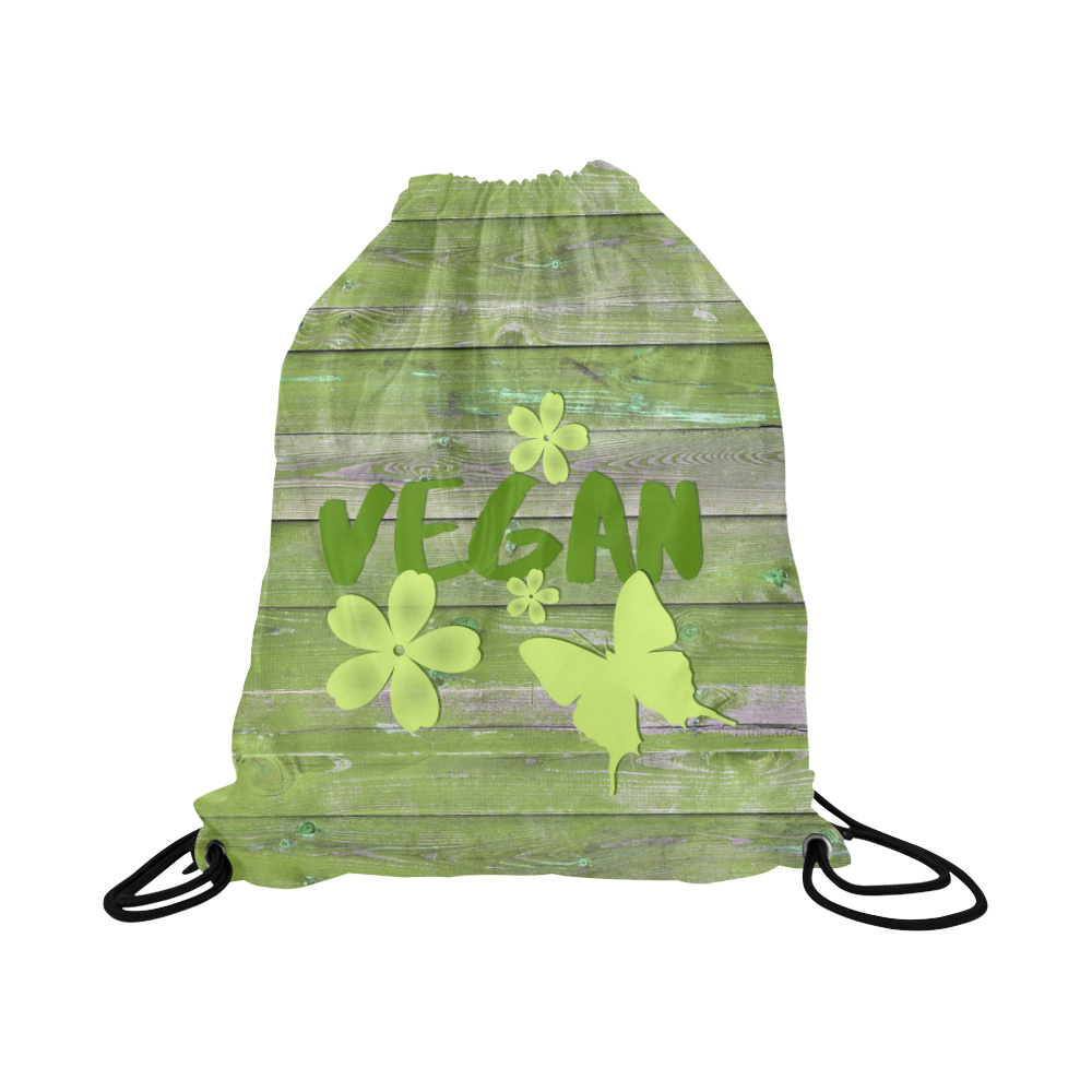 Vegan Love Life Butterfly Large Drawstring Bag Model 1604 (Twin Sides)  16.5"(W) * 19.3"(H)